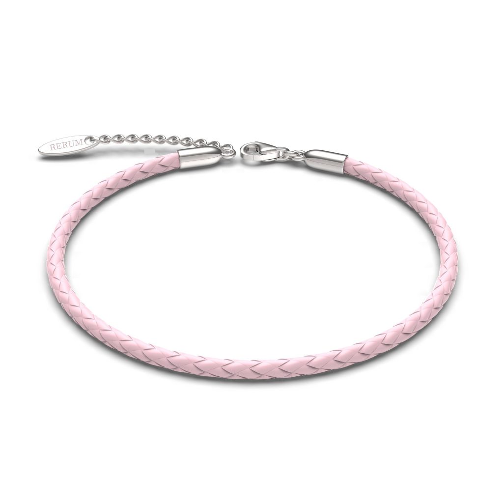 Bracciale in Cuoio Intrecciato Rosa 17cm + 3cm ext.