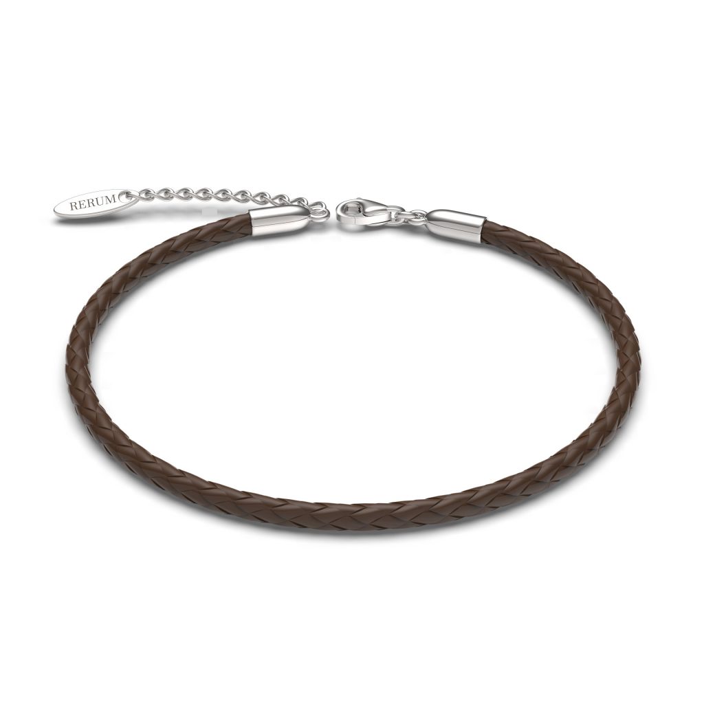 Bracciale in Cuoio Intrecciato Marrone 17cm + 3cm ext.