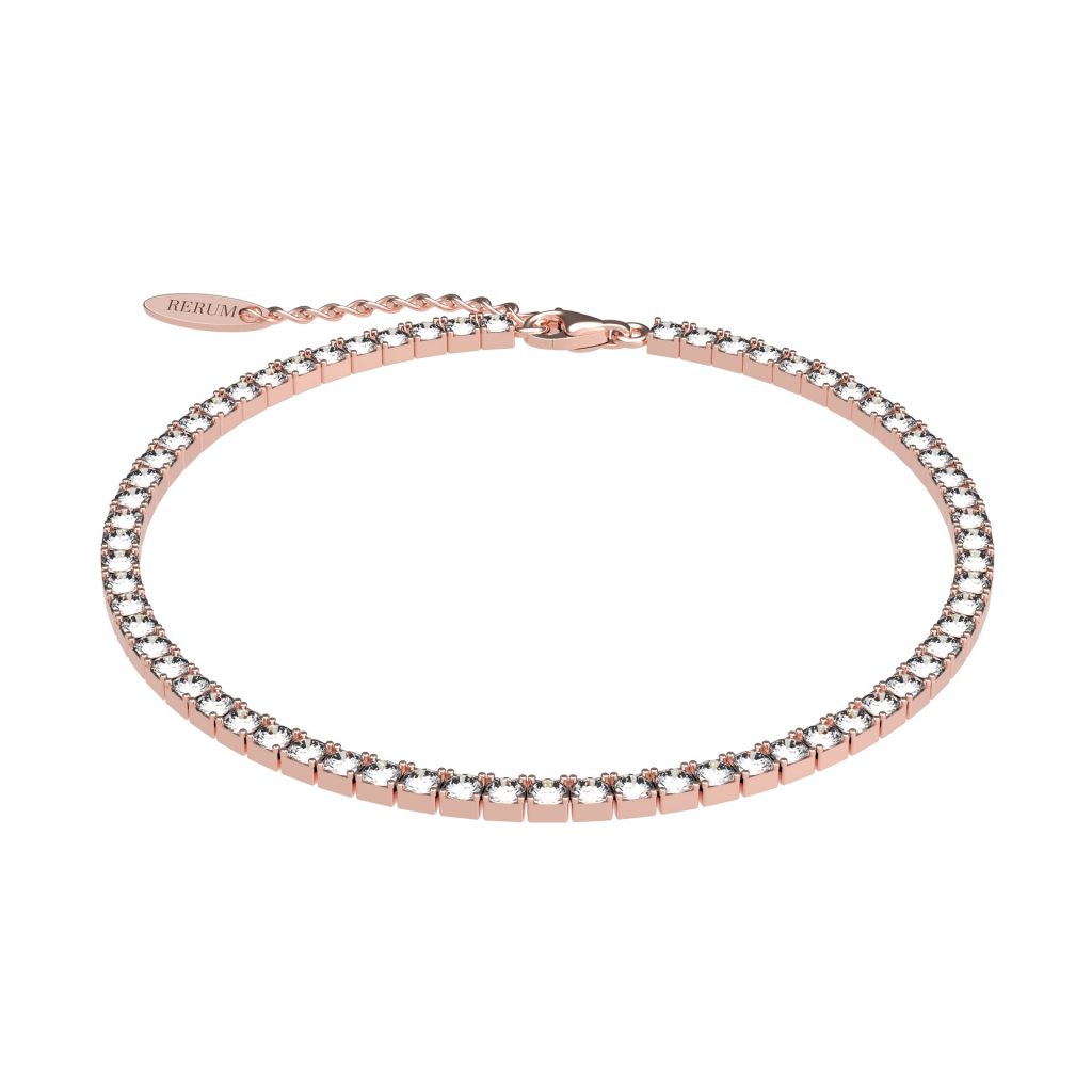 Bracciale tennis 2,5 cm in argento rosè - CZ Bianca - 16,5 cm + 3 ext