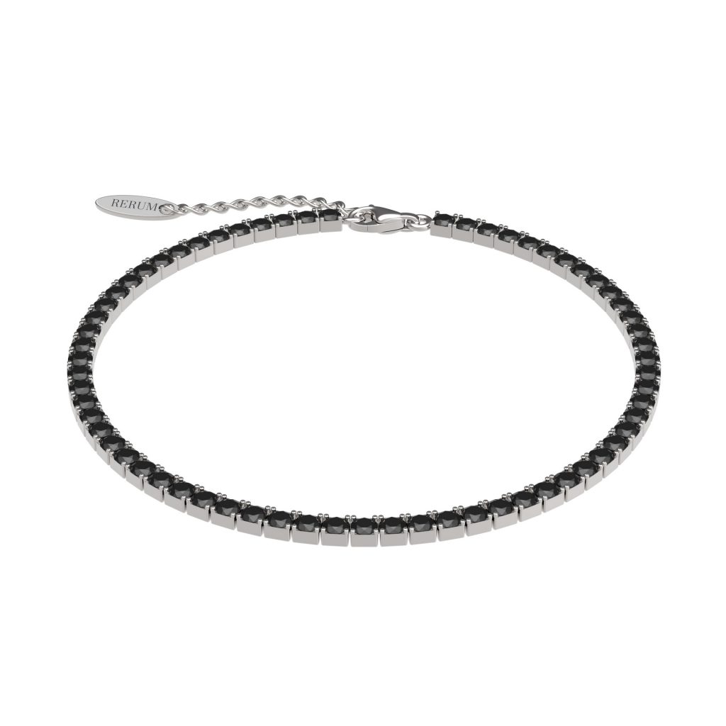 Bracciale tennis 2,5 cm in argento rodiato e CZ nera
