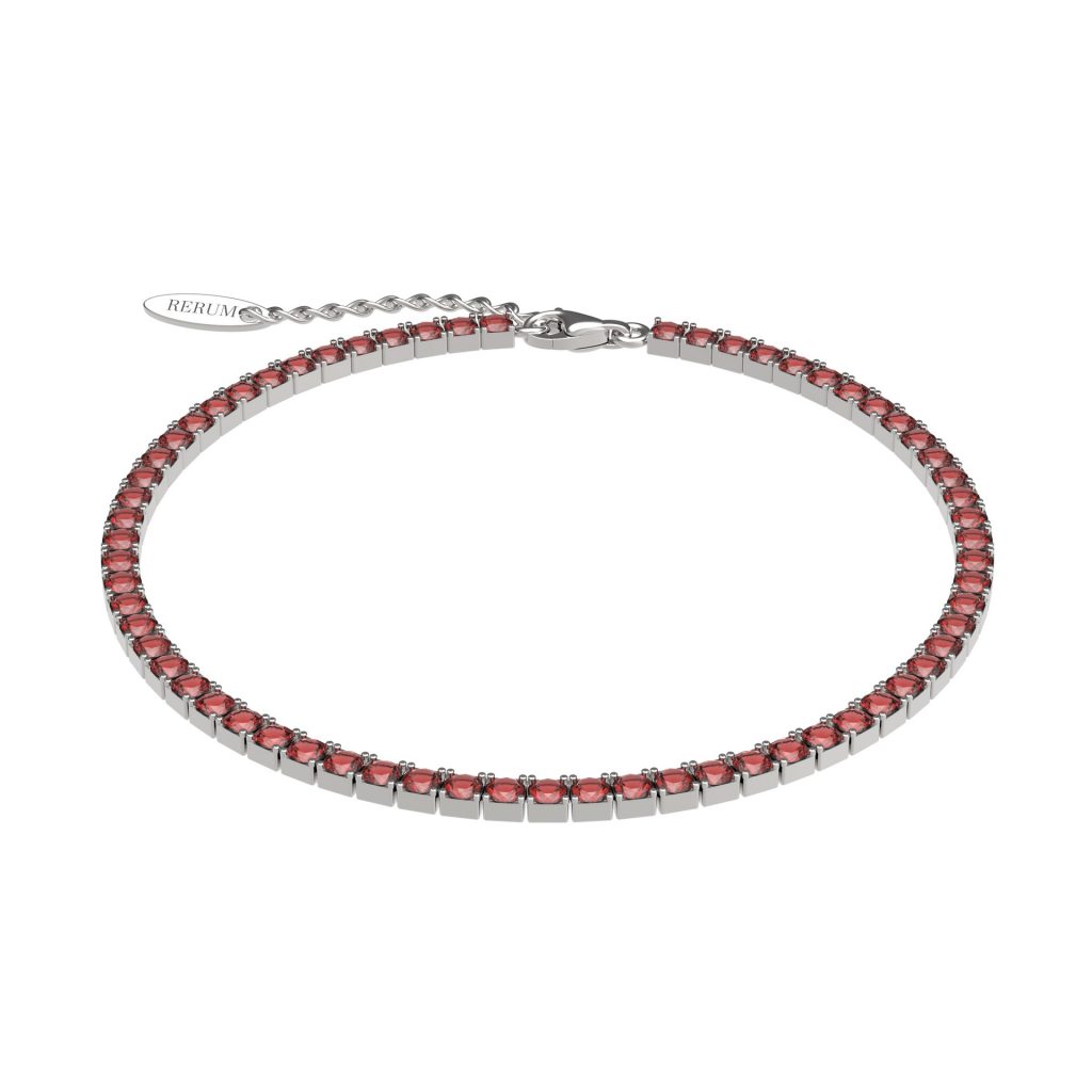 Bracciale tennis 2,5 mm in argento rodiato e CZ granato