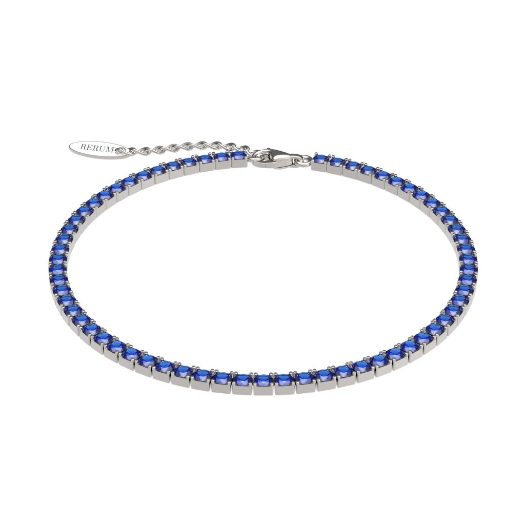 Bracciale tennis 2,5 mm in argento rodiato e CZ zaffiro