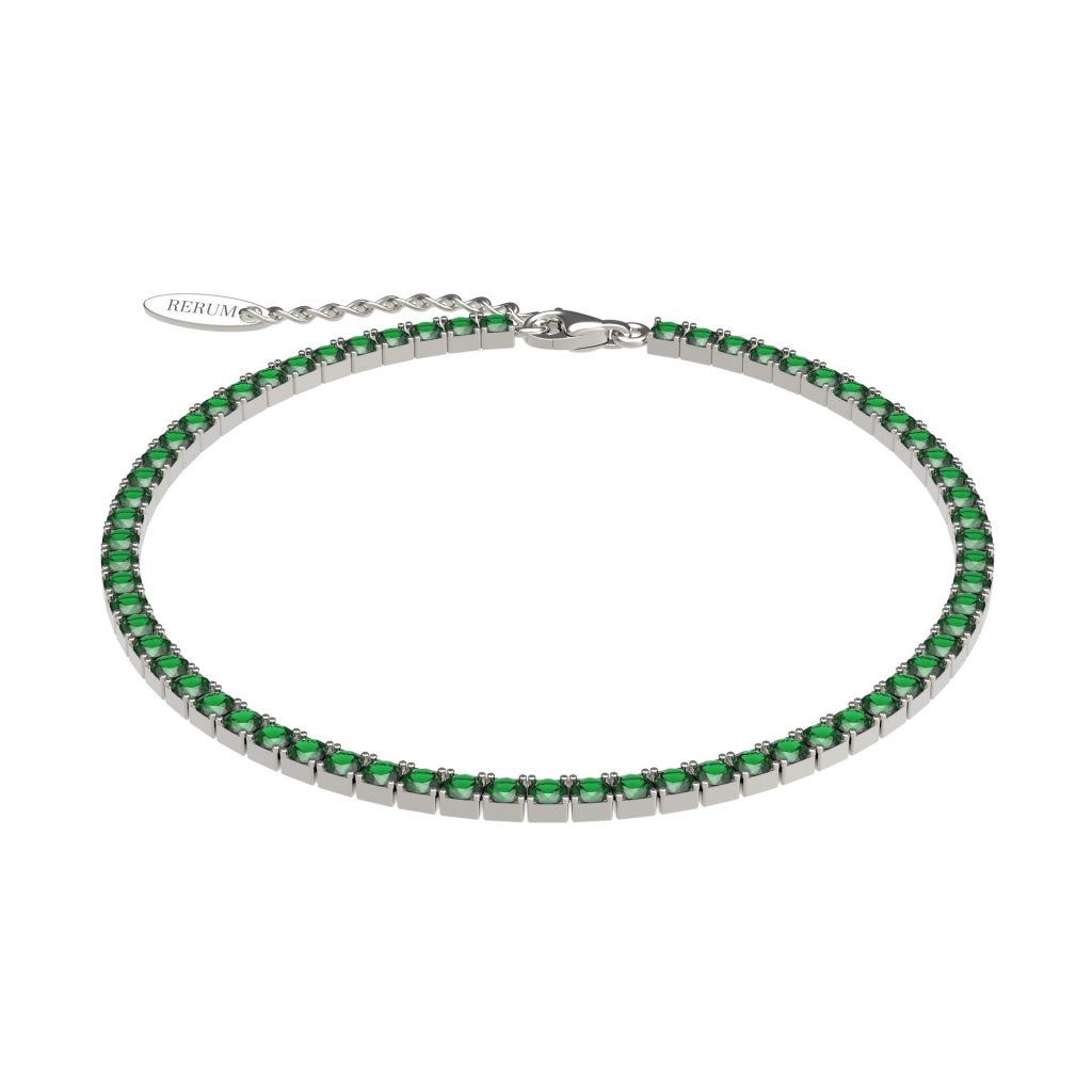 Bracciale tennis 2,5 mm in argento rodiato e CZ smeraldo