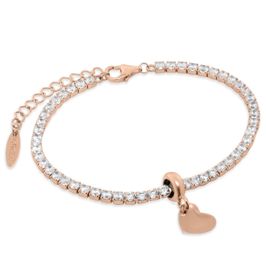 Bracciale tennis 2,5 mm con Stopper Cuore Rosè