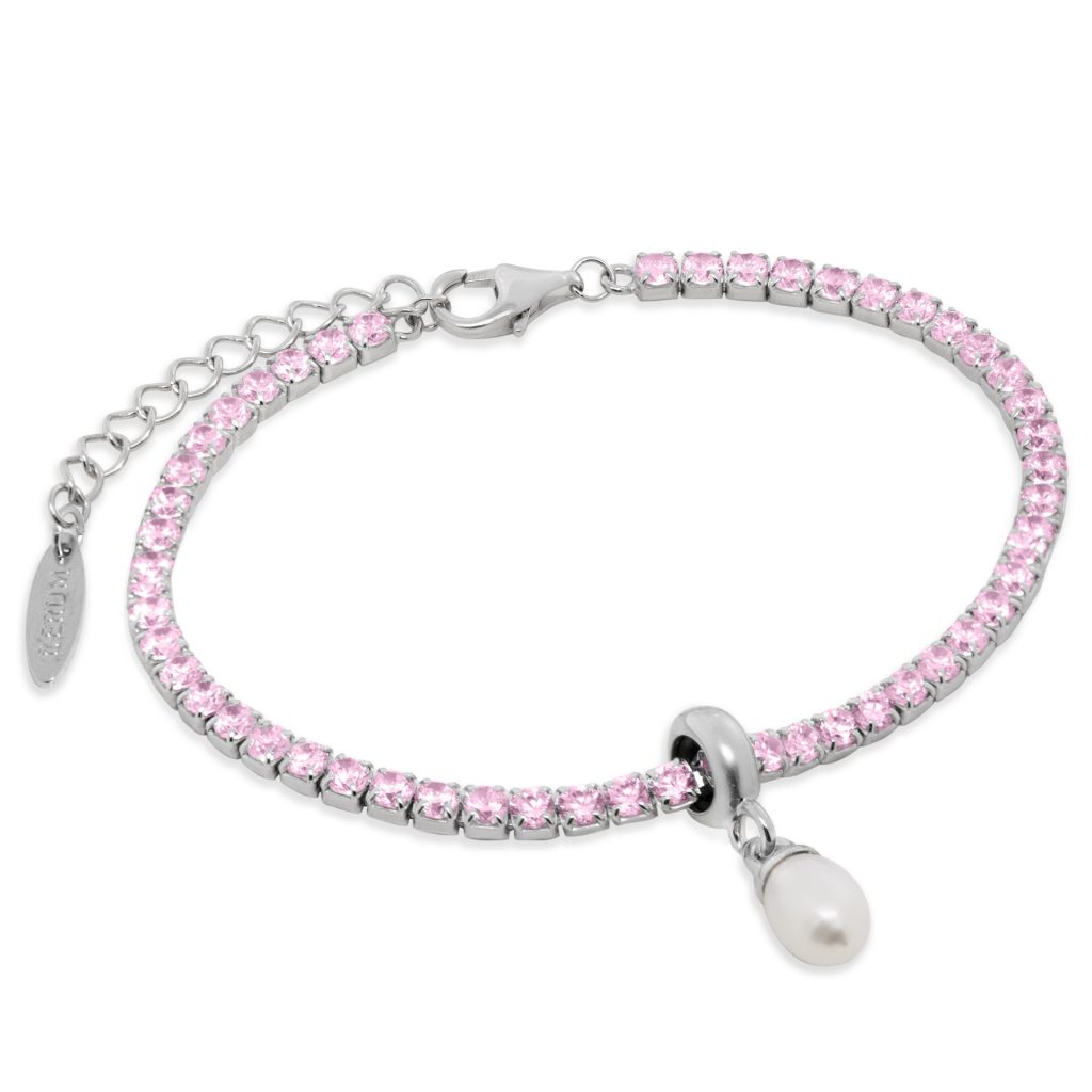 Bracciale tennis 2,5 mm - CZ Rosa - Stopper Portaperla