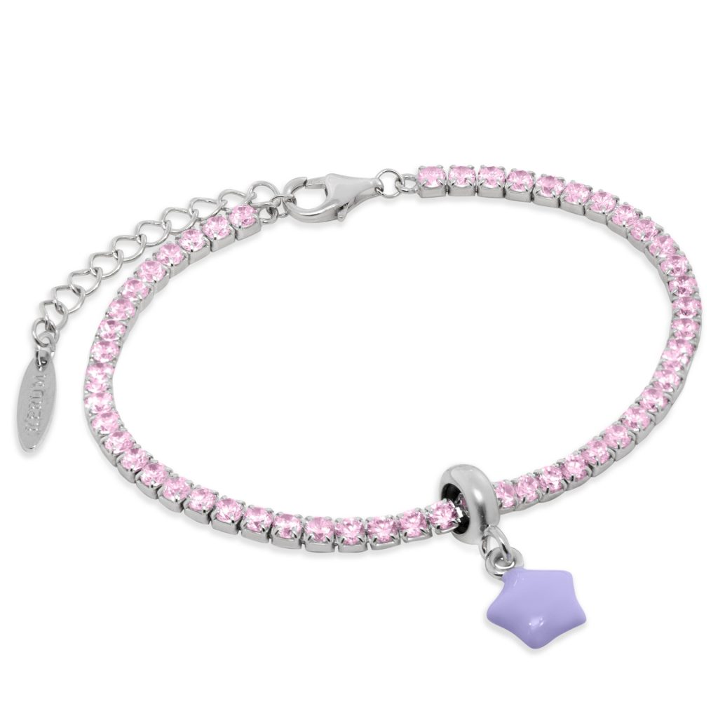 Bracciale tennis 2,5 mm - CZ Rosa - Stopper Stellina Smaltato