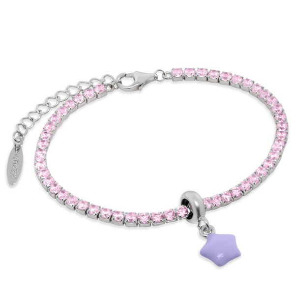 Bracciale tennis 2,5 mm - CZ Rosa - Stopper Stellina Smaltato