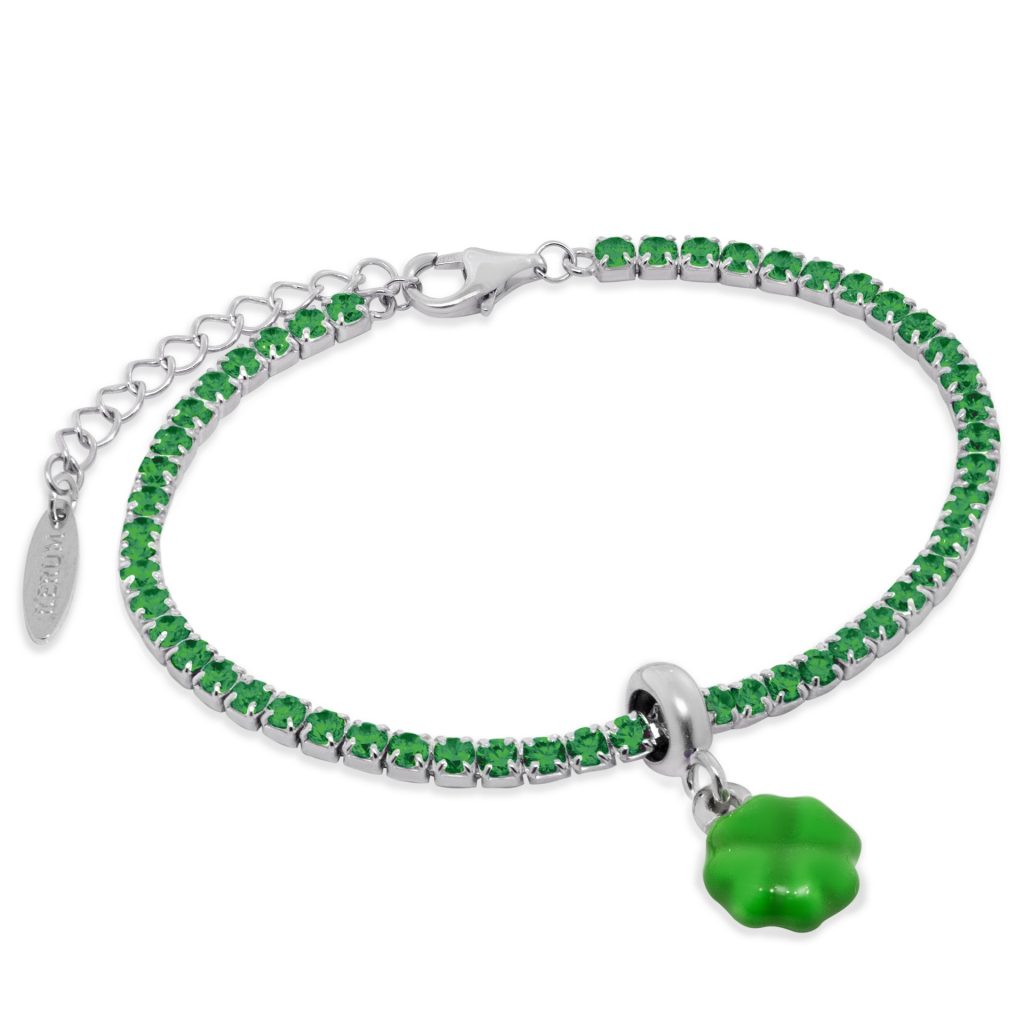 Bracciale tennis 2,5 mm - CZ Smeraldo - Stopper Quadrifoglio Smaltato