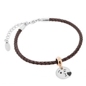 Bracciale Tennis Cuoio Marrone + Stopper Bacio