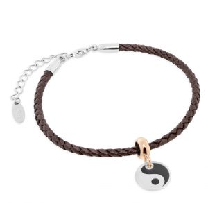 Bracciale Tennis Cuoio Marrone + Stopper Equilibrio