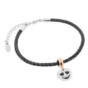 Bracciale Tennis Cuoio Nero + Stopper Innamorato